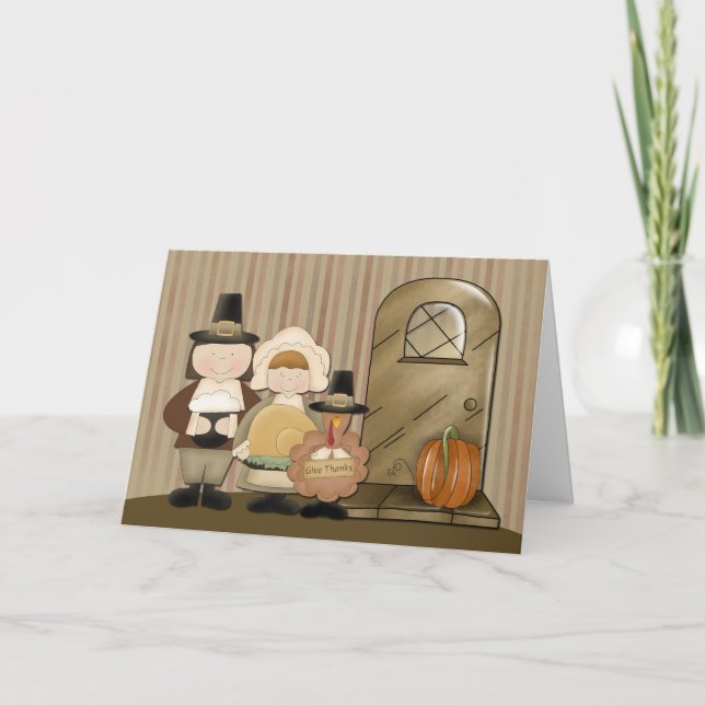 Cartes Pour Fêtes Annuelles Pèlerins et Turquie, Thanksgiving (Devant)