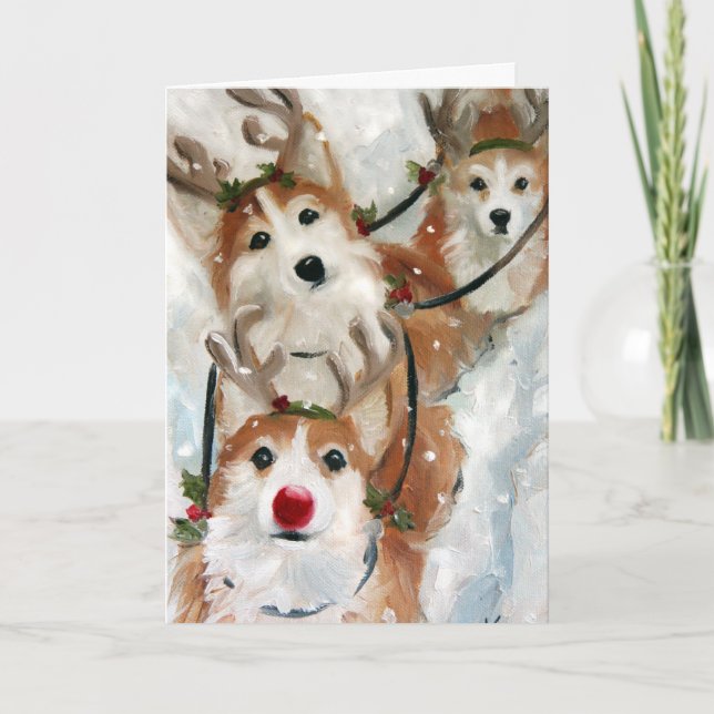 Cartes Pour Fêtes Annuelles Pembroke Welsh Corgi Christmas Reindeer (Devant)