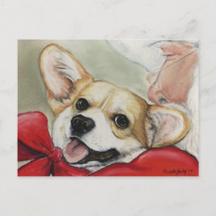 Cartes Pour Fêtes Annuelles Pembroke Welsh Corgi et Père Noël Postcard