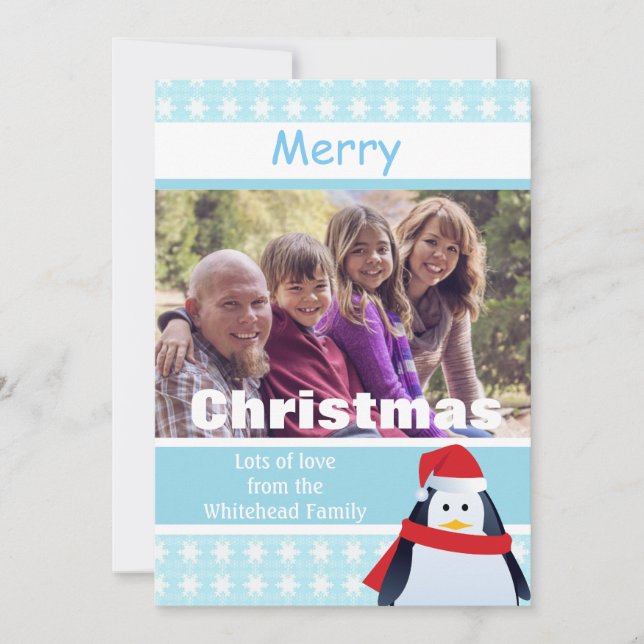 Cartes Pour Fêtes Annuelles Penguin and Snowflakes Custom Photo (Devant)