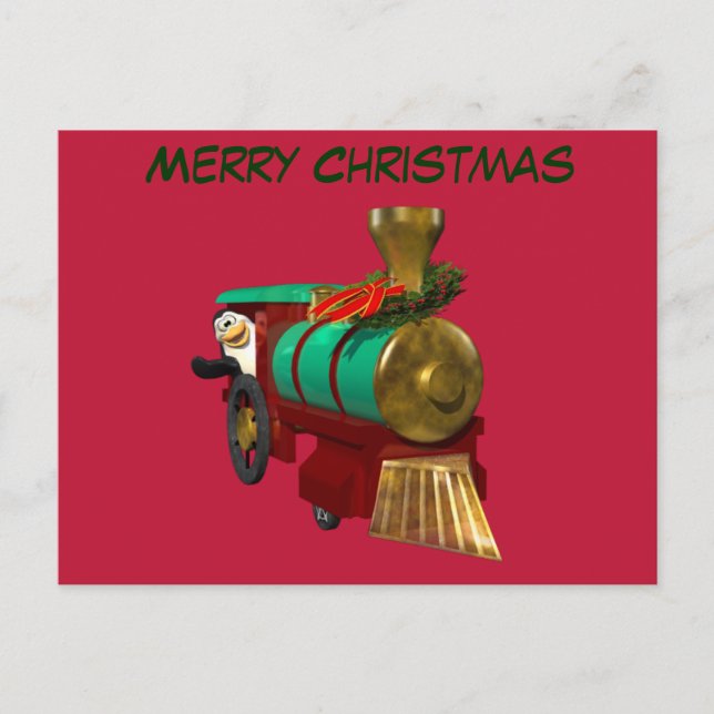 Cartes Pour Fêtes Annuelles Penguin et train de Noël (Devant)