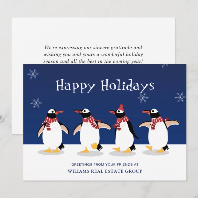 Cartes Pour Fêtes Annuelles Penguins Red Scarf Noël Accueil d'entreprise (Devant / Derrière)