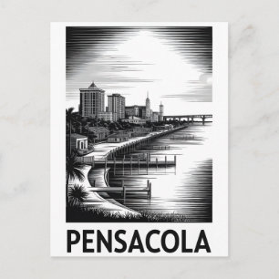 Cartes Pour Fêtes Annuelles Pensacola Floride Skyline Noir Blanc Gravure sur B