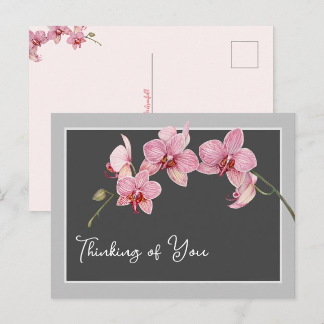 Cartes Pour Fêtes Annuelles Penser à vous Aquarelle Moth Rose Orchidées (Devant / Derrière)