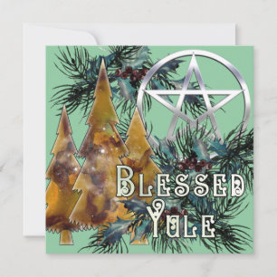 Cartes Pour Fêtes Annuelles Pentacle d'Argent de Yule Bénis de Houx et de Pin