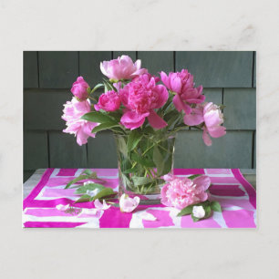 Cartes Pour Fêtes Annuelles Peonées roses chaudes sur écharpe en soie vintage