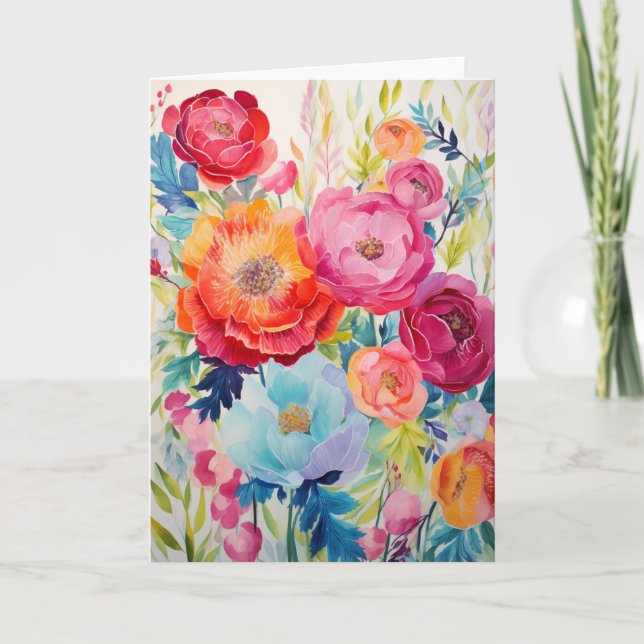 Cartes Pour Fêtes Annuelles Peony Bouquet Bloom Art Abstrait (Devant)