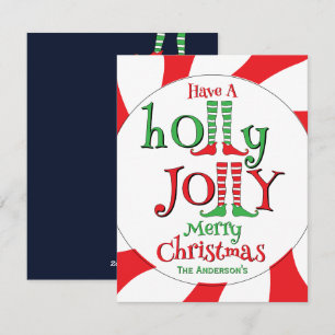 Cartes Pour Fêtes Annuelles Peppermint Swirl Elf Holly Jolly Joyeux Noël !