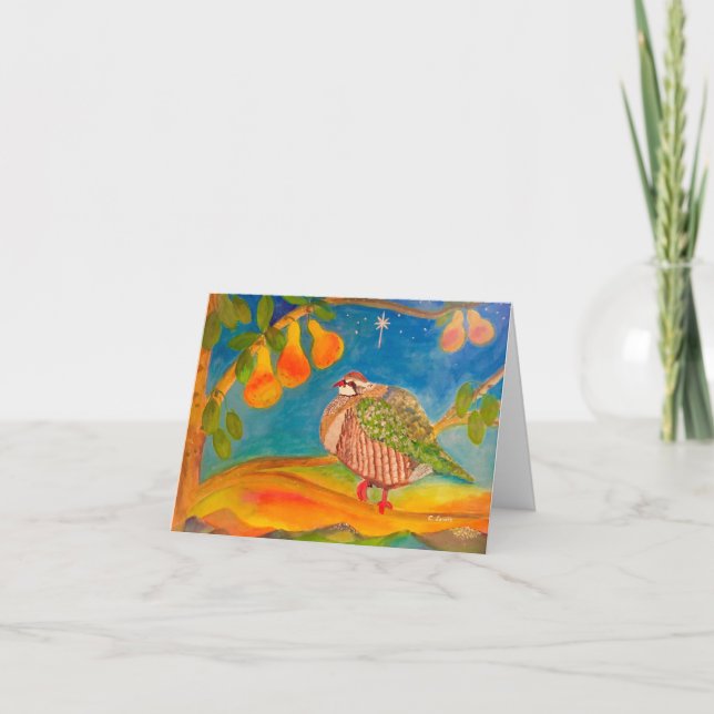 Cartes Pour Fêtes Annuelles Perdrix dans un poirier le matin de Noël (Devant)