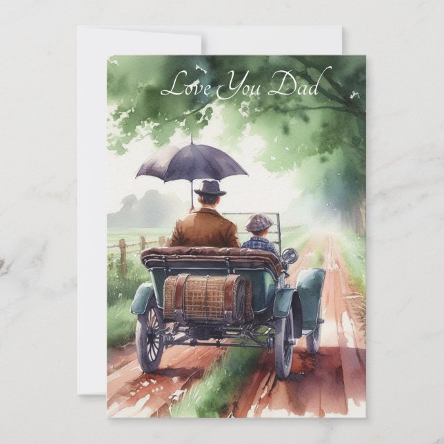 Cartes Pour Fêtes Annuelles Père et fils mignons conduisant une voiture classi (Devant)