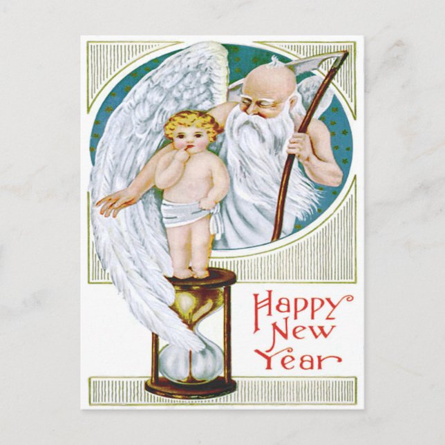 Cartes Pour Fêtes Annuelles Père Heure Bébé Nouvel An Horloge (Devant)