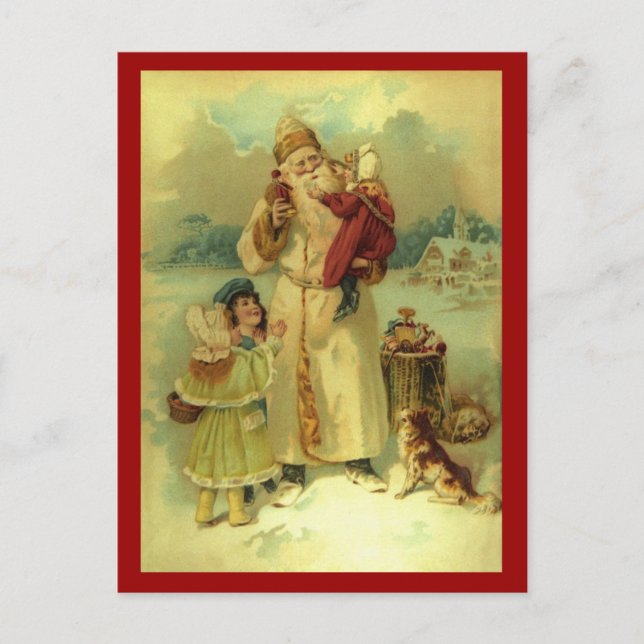 Cartes Pour Fêtes Annuelles Père Noël 1897 Noël victorien Vintage (Devant)