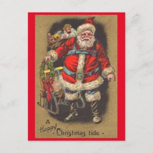 Cartes Pour Fêtes Annuelles Père Noël 1915 avec son traîneau et ses jouets