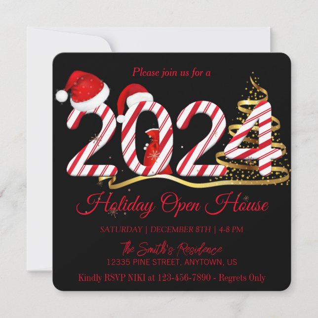 Cartes Pour Fêtes Annuelles Père Noël 2024, flocons de neige Élégant Chic (Devant)