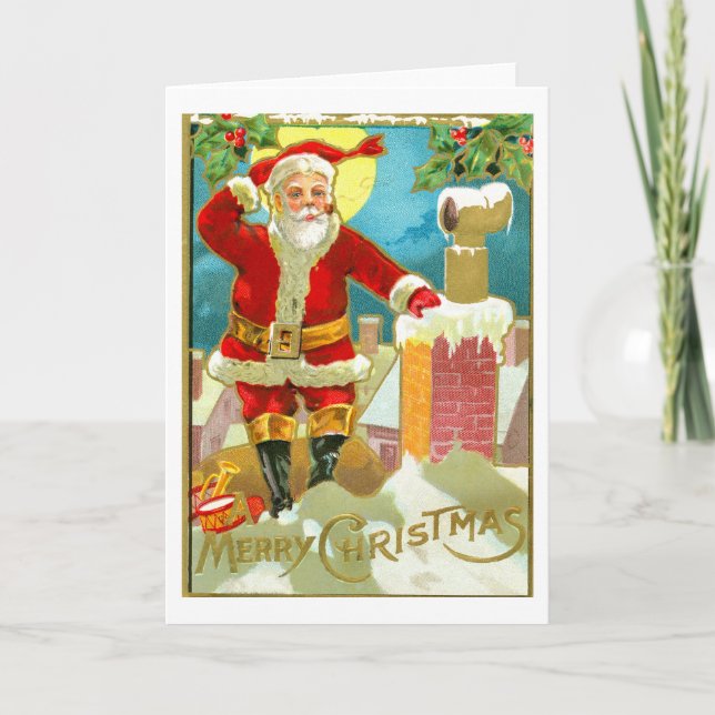 Cartes Pour Fêtes Annuelles Père Noël à la cheminée (Devant)