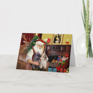 Cartes Pour Fêtes Annuelles Père Noël à la maison - Cairn Terriers (deux)