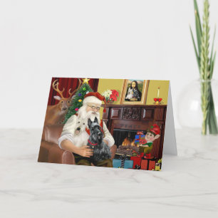 Cartes Pour Fêtes Annuelles Père Noël à la maison - Scottish Terriers (deux) -