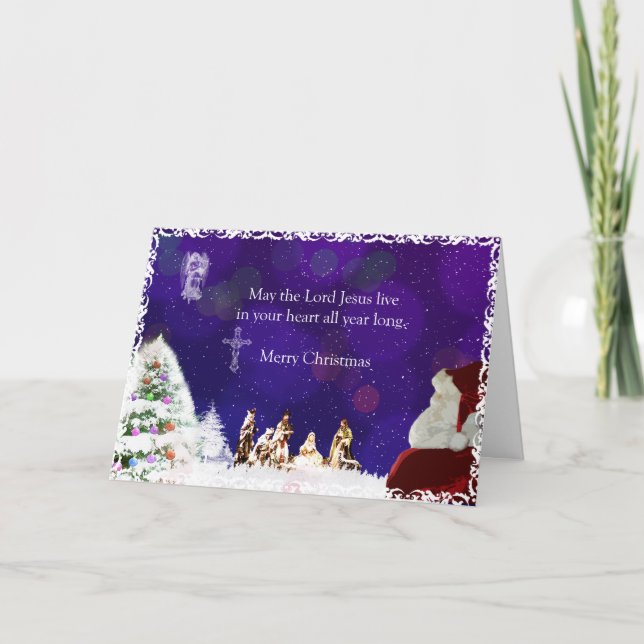 Cartes Pour Fêtes Annuelles Père Noël à la Nativité (Devant)