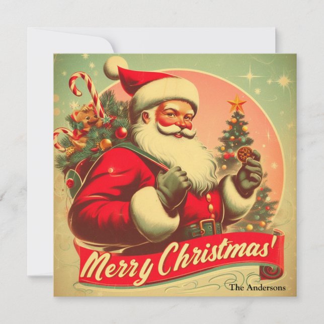 Cartes Pour Fêtes Annuelles Père Noël à l'ancienne Joyeux Noël (Devant)