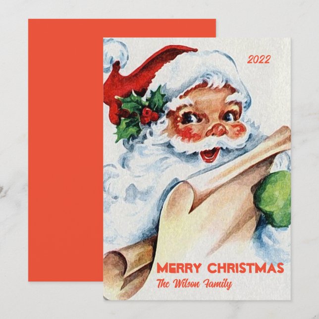 Cartes Pour Fêtes Annuelles Père Noël à l'ancienne Joyeux Noël personnalisé (Devant / Derrière)