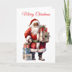Cartes Pour Fêtes Annuelles Père Noël afro-américain avec des cadeaux