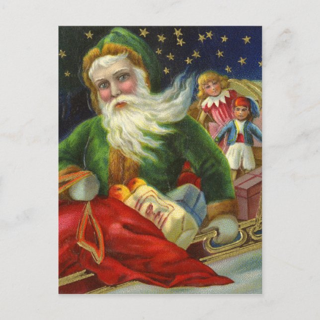 Cartes Pour Fêtes Annuelles Père Noël allemande livrant des jouets (Devant)