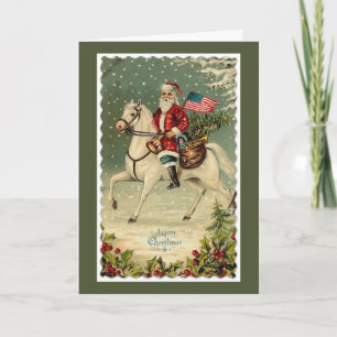 Cartes Pour Fêtes Annuelles père Noël American Flag Horse Noël