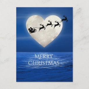 Cartes Pour Fêtes Annuelles Père Noël and Heart Pleine lune Beach Joyeux Noël