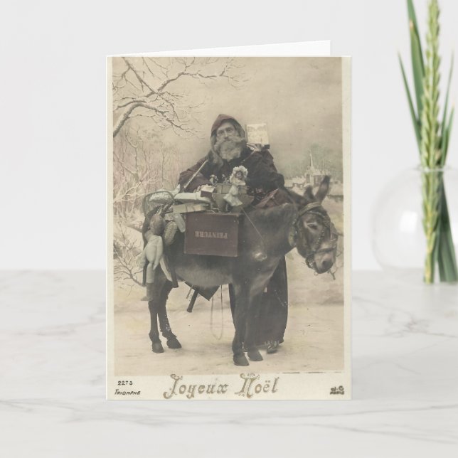 Cartes Pour Fêtes Annuelles Père Noël - âne - jouets - France début des années (Devant)
