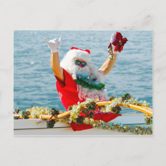 Cartes Pour Fêtes Annuelles Père Noël arrivant dans un canoë