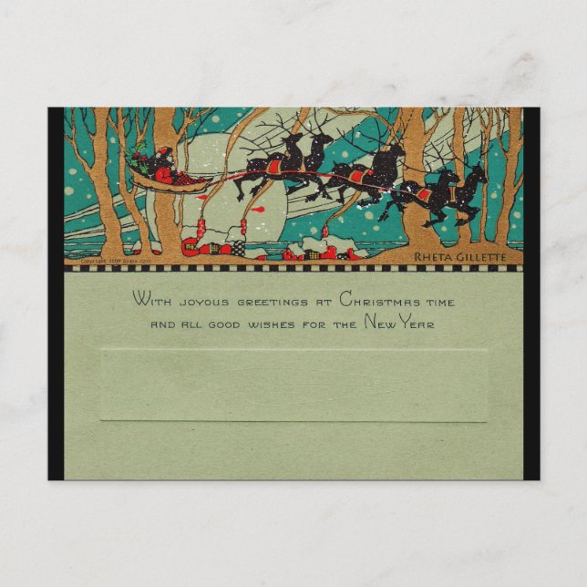 Cartes Pour Fêtes Annuelles Père Noël Art déco dans le ciel (Devant)