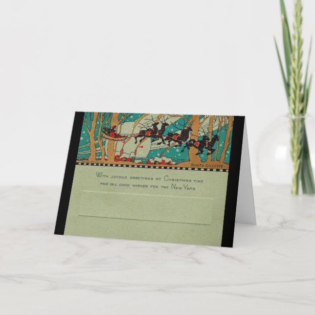 Cartes Pour Fêtes Annuelles Père Noël Art déco dans le ciel (Devant)