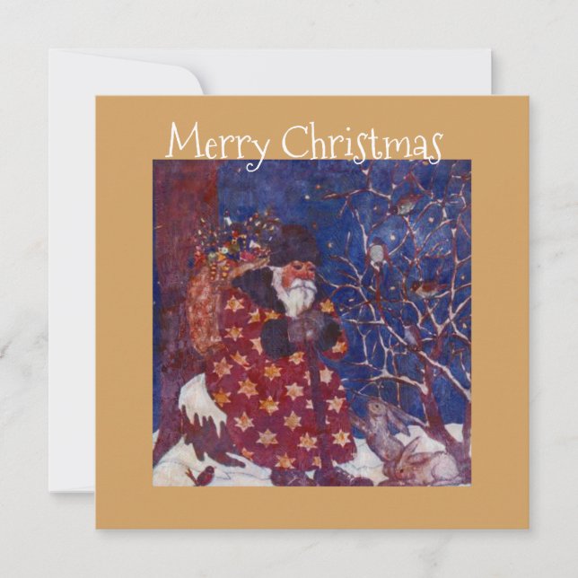 Cartes Pour Fêtes Annuelles Père Noël Assis Sur Un Journal De Neige (Devant)
