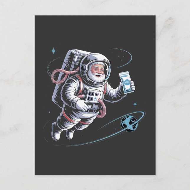 Cartes Pour Fêtes Annuelles Père Noël Astronaut avec Spacesuit Festif Noël (Devant)