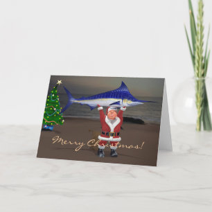 Cartes Pour Fêtes Annuelles Père Noël attrape un marlin bleu