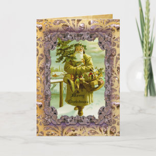 Cartes Pour Fêtes Annuelles père Noël avec arbre et jouets Victorian