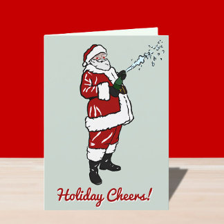 Cartes Pour Fêtes Annuelles Père Noël avec Bouteille de Champagne