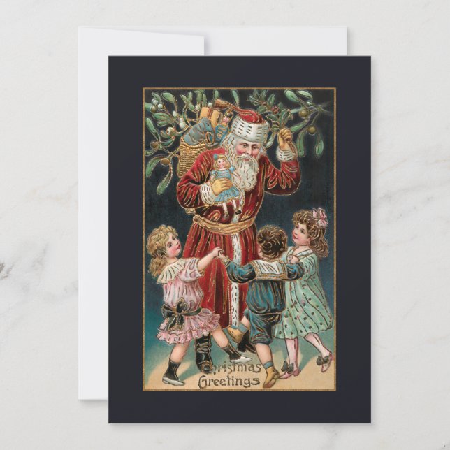 Cartes Pour Fêtes Annuelles Père Noël avec Dancing Children & Mistletoe (Devant)