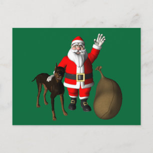 Cartes Pour Fêtes Annuelles Père Noël Avec Doberman Pinscher