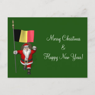 Cartes Pour Fêtes Annuelles Père Noël Avec Drapeau De Belgique