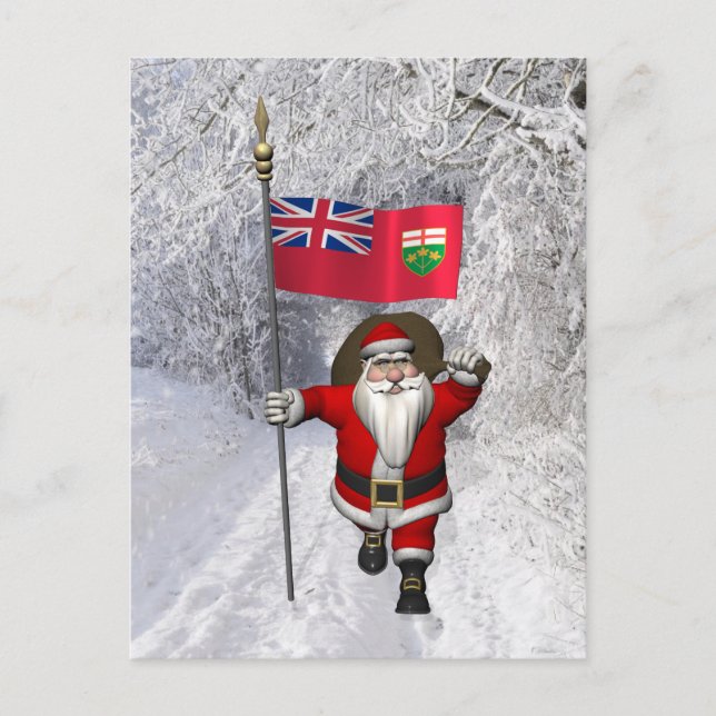 Cartes Pour Fêtes Annuelles Père Noël Avec Drapeau De L'Ontario CDN (Devant)