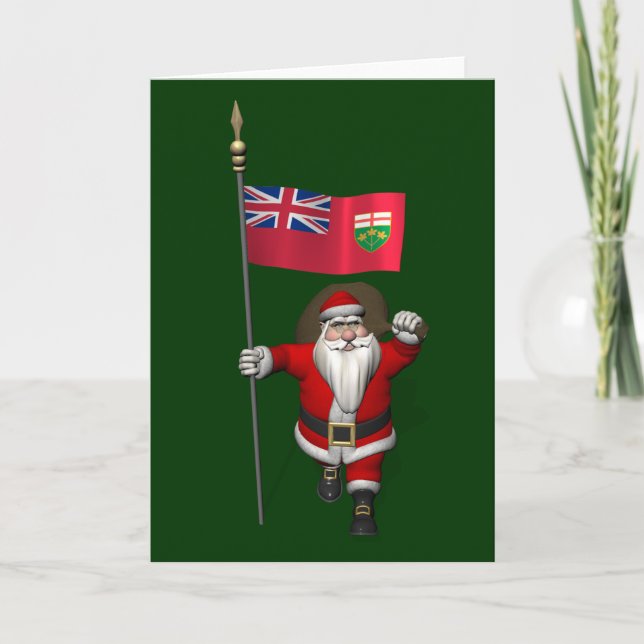 Cartes Pour Fêtes Annuelles Père Noël Avec Drapeau De L'Ontario CDN (Devant)