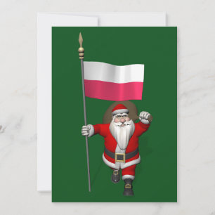 Cartes Pour Fêtes Annuelles Père Noël Avec Drapeau De Pologne