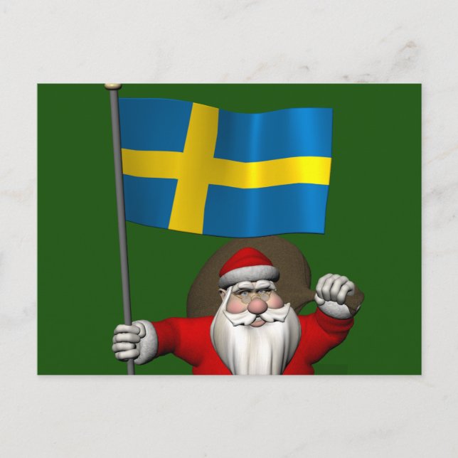 Cartes Pour Fêtes Annuelles Père Noël Avec Drapeau De Suède (Devant)