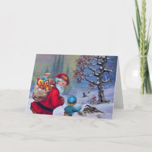 CARTES POUR FÊTES ANNUELLES PÈRE NOËL AVEC ENFANT DANS LE PAYSAGE DE NEIGE D'H