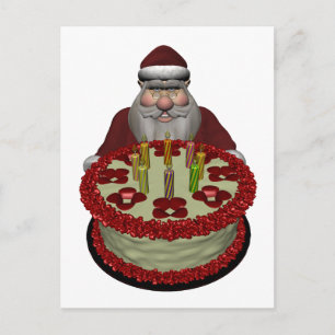 Cartes Pour Fêtes Annuelles Père Noël Avec Gâteau D'Anniversaire