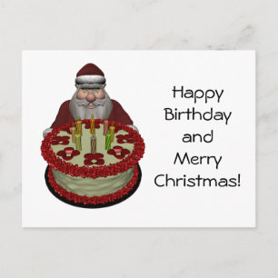 Cartes Pour Fêtes Annuelles Père Noël Avec Gâteau D'Anniversaire