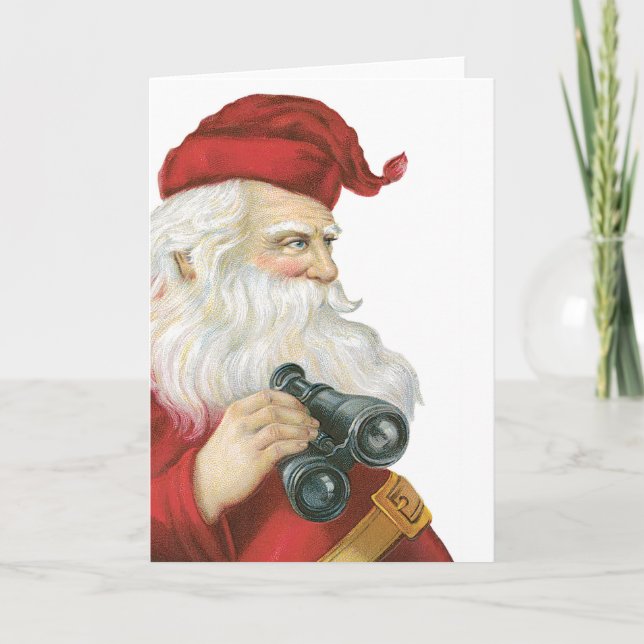 Cartes Pour Fêtes Annuelles Père Noël avec jumelles (Devant)