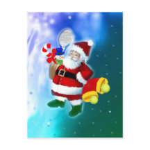 Père Noël avec la raquette et les cloches de