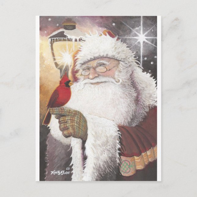 Cartes Pour Fêtes Annuelles Père Noël avec le cardinal (Devant)